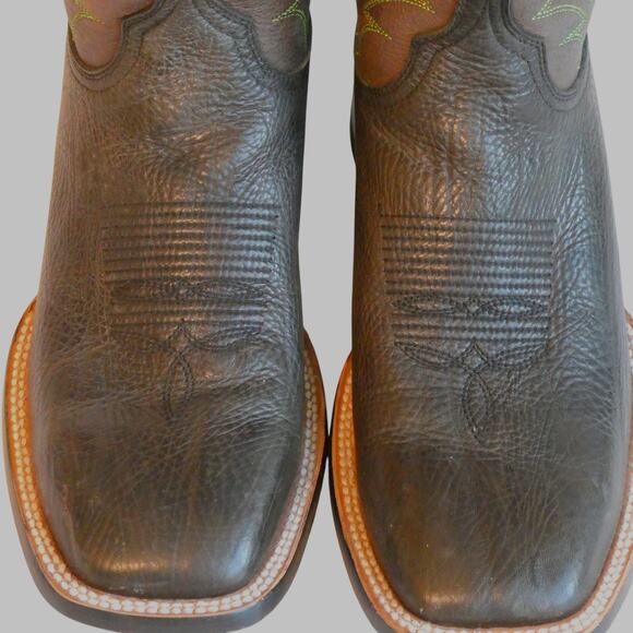 Azulado Boots Walker Stitched Square Toe Black Brown Embroidered 9.5 D - Picture 8 of 14